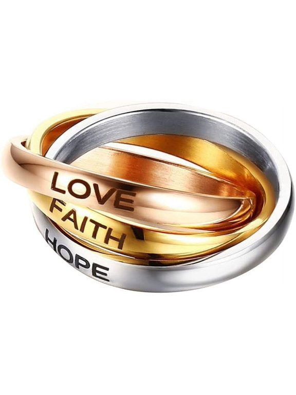 Triple Trinity Band Interlocked Rolling Ring,Width Women's Tri-tone Interlocked Rolling Spinning Ring