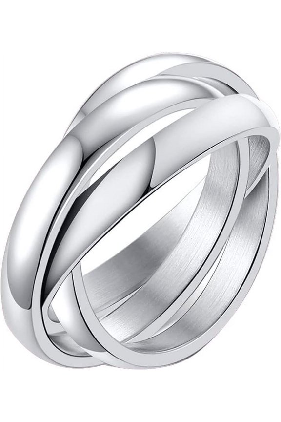 Triple Trinity Band Interlocked Rolling Ring,Width Women's Tri-tone Interlocked Rolling Spinning Ring