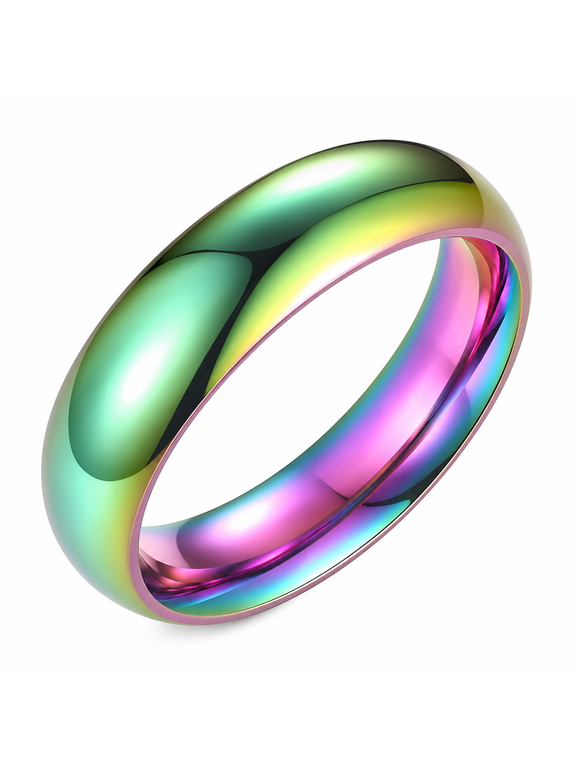 Unisex Stainless Steel Rainbow Ring, Smooth Colorful Band Ring for Men and Women, Sizes 6-13, Daily Wear Date Night Party Gift for Him or Her