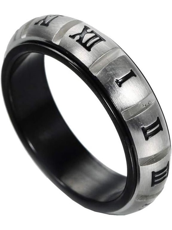 Unisex Stainless Steel Roman Numerals Ring,Single Piece for Daily Wear, Sizes 5-13