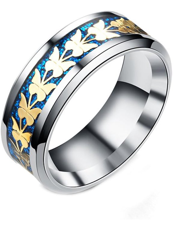 Women Men Fashion Simple Style Stainless Steel Butterfly Rings,Size 6-13