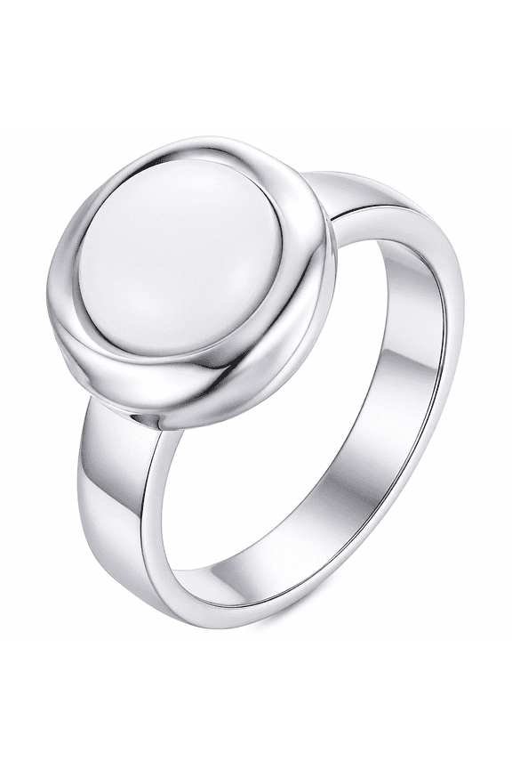 Women's Round Domed Center Statement Ring, Stainless Steel Modern Minimalist Style, US Sizes 6-12 for Office, Casual and Formal-Inspired Wear, Birthday Gift Choice