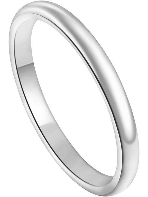 Women's Stainless Steel 2MM Thin Plain Dome Ring Stackable Wedding Band Comfort Fit Size 3 to 10