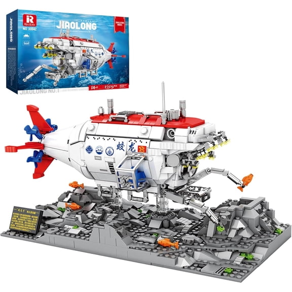 Jiaolong Submarine Building Set for Adults, Military Submarine Ship Toys with Lights 33042, Cool Decor Battleship Boat Model Kit