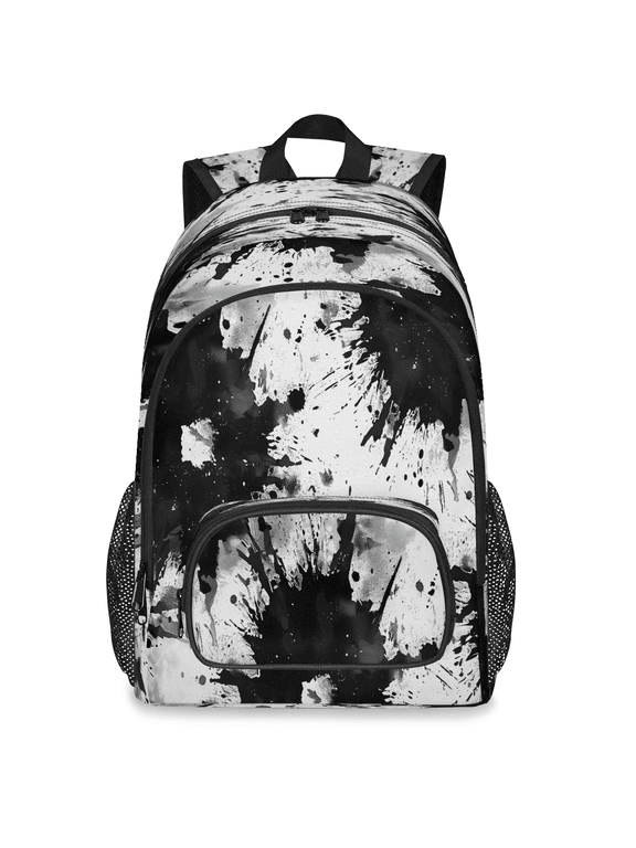 Abstract Tie-Dye Backpack, Large Black and White Travel Laptop Backpack Men Women Work Business Computer Casual Daypack Rucksack, 18 Inch