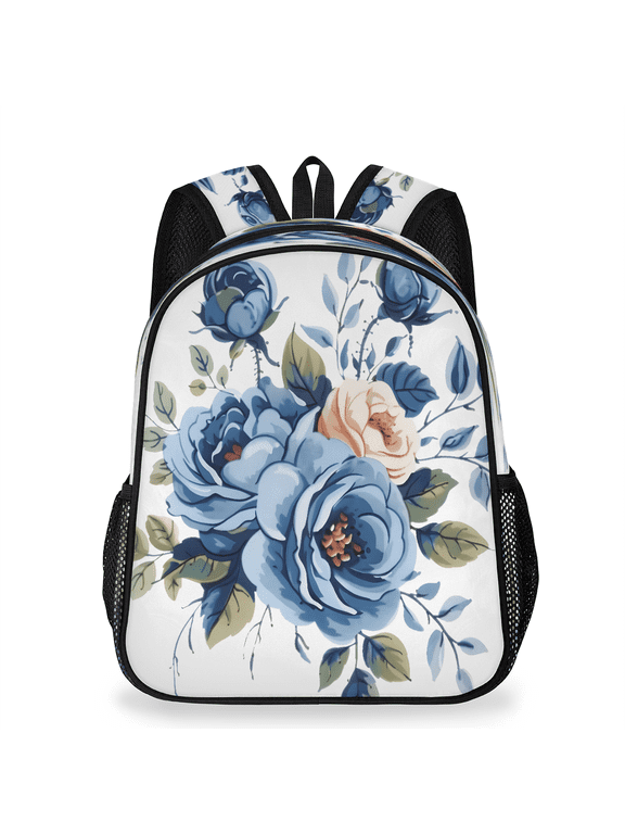 Adult Blue Rose Travel Backpack, Casual Daypack with Adjustable Shoulder Straps, Watercolor Wildflowers Laptop Backpack