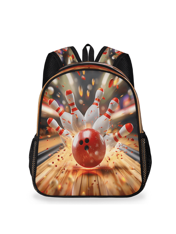 Adult Bowling Ball Backpack, Casual Daypack with Adjustable Shoulder Straps, Retro Sports Laptop Backpack for Work Travel Outdoor