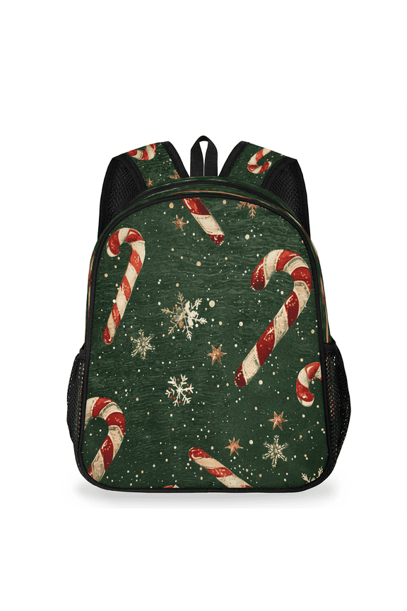 Adult Christmas Candy Cane Backpack, Casual Daypack with Adjustable Shoulder Straps, Green Laptop Backpack for Work Travel Outdoor
