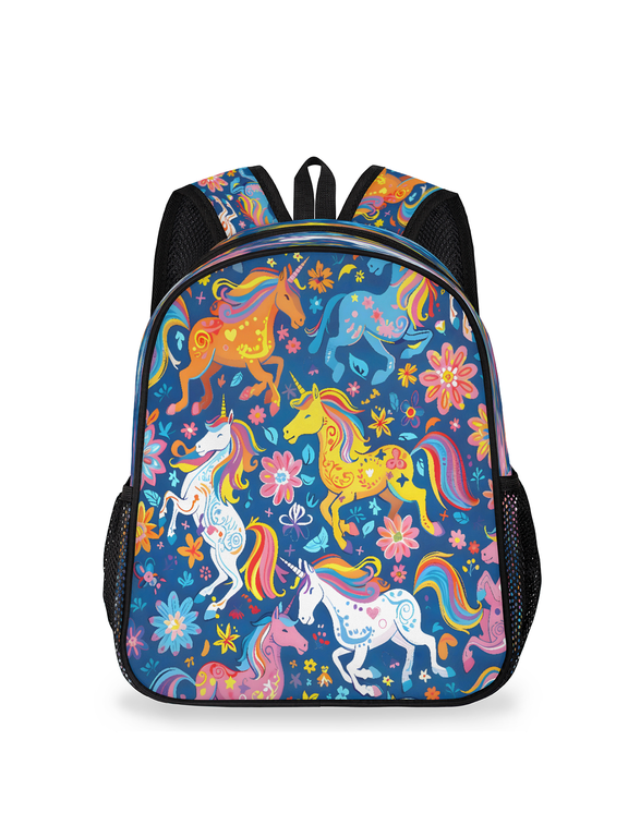 Adult Colorful Unicorns Travel Backpack, Casual Daypack with Adjustable Shoulder Straps, Mexico Flower Laptop Backpack