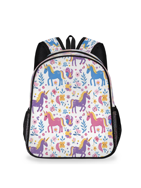 Adult Colourful Cute Unicorns Travel Backpack, Casual Daypack with Adjustable Shoulder Straps, Boho Unicorns Laptop Backpack