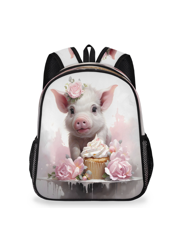 Adult Funny Pig Backpack, Casual Daypack with Adjustable Shoulder Straps, Cupcake Roses Laptop Backpack for Work Travel Outdoor