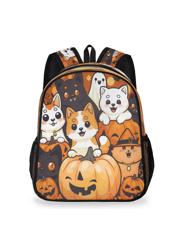 Adult Halloween Cats Travel Backpack, Casual Daypack with Adjustable Shoulder Straps, Spooky Evil Pumpkin Laptop Backpack