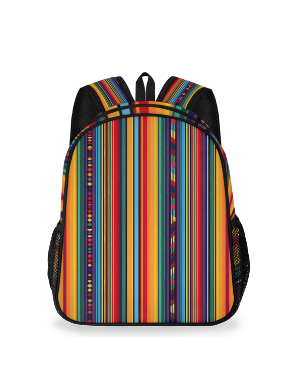 Adult Mexican Stripes Travel Backpack, Casual Daypack with Adjustable Shoulder Straps, Ethnic Serape Laptop Backpack