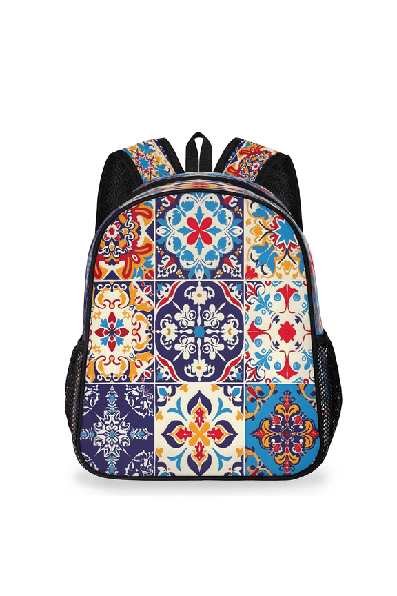 Adult Mexican Talavera Tile Travel Backpack, Casual Daypack with Adjustable Shoulder Straps, Mexico Style Laptop Backpack