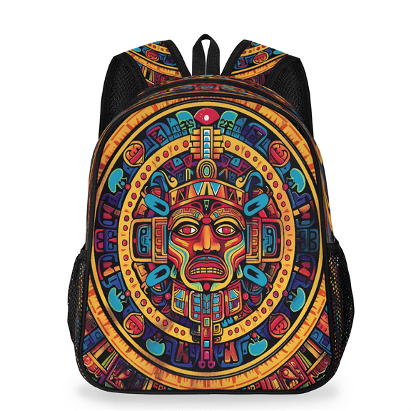 Jiaoprinted Adult Mexican Travel Backpack, Casual Daypack with Adjustable Shoulder Straps, Aztec Sun Stone Calendar Laptop Backpack