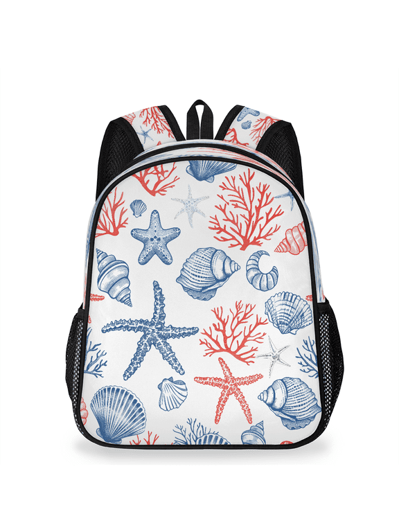 Adult Nautical Coastal Travel Backpack, Casual Daypack with Adjustable Shoulder Straps, Beach Ocean Theme Laptop Backpack