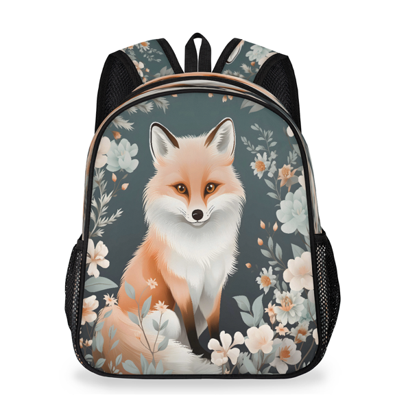 Jiaoprinted Adult Spring Fun Fox Backpack, Casual Daypack with Adjustable Shoulder Straps, Floral Animal Laptop Backpack for Work Travel Outdoor