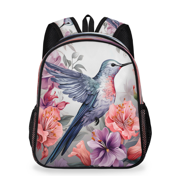 Jiaoprinted Adult Spring Hummingbird Floral Backpack, Casual Daypack with Adjustable Shoulder Straps, Floral Bird Laptop Backpack for Work Travel Outdoor