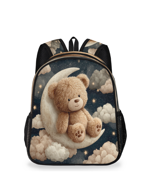 Adult Teddy Bear Travel Backpack, Casual Daypack with Adjustable Shoulder Straps, Moon Cloud Star Laptop Backpack