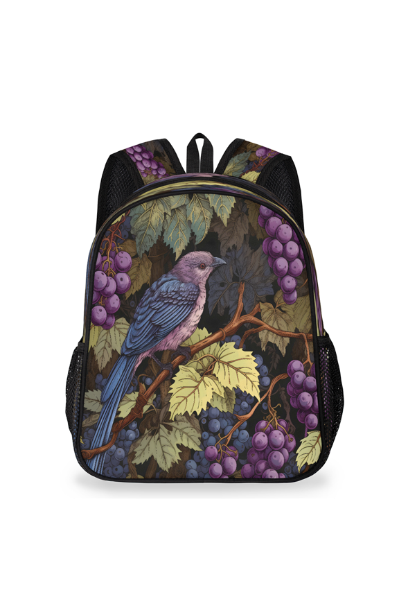 Adult Vintage Bird Backpack, Casual Daypack with Adjustable Shoulder Straps, Purple Grapes Laptop Backpack for Work Travel Outdoor