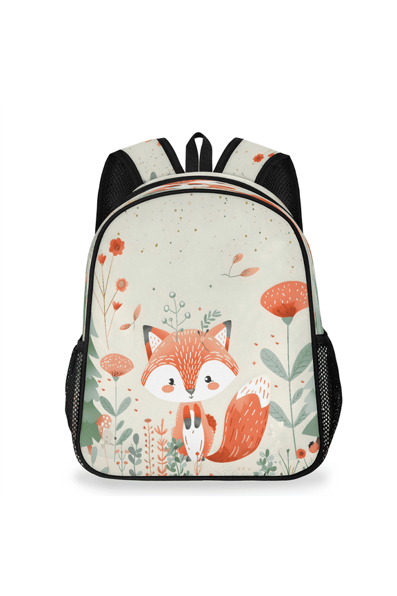 Adult Watercolor Fox Backpack, Casual Daypack with Adjustable Shoulder Straps, Cartoon Fox Flower Laptop Backpack for Work Travel Outdoor