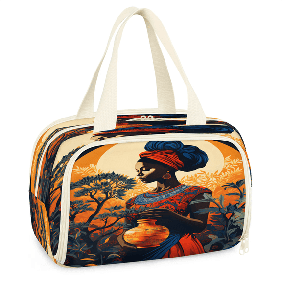 Jiaoprinted African American Black Women Travel Toiletry Bag for Women, Large Wide-open Makeup Bag, Women Waterproof Cosmetic Bag Organizer with Handle