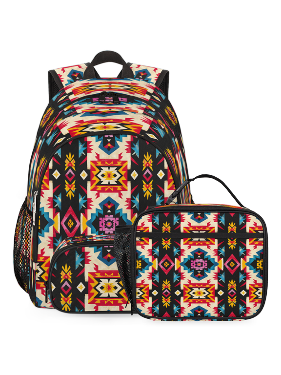 Aztec Backpack and Insulated Lunch Box Set, Multi‑Pocket Daypack with Detachable Insulated Lunch Tote for Travel Work Outdoor, Southwestern Western