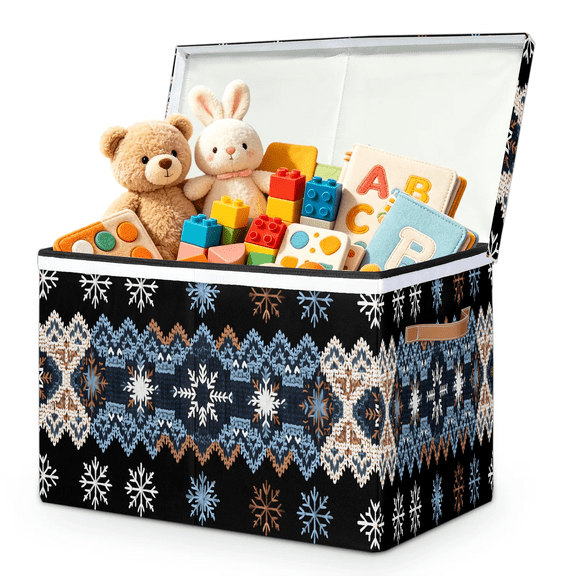 Jiaoprinted Aztec Large Toys Storage Box with Lid and Divider, Snowflake Foldable Toys Storage Organizer, Stackable Home Organization, 85L