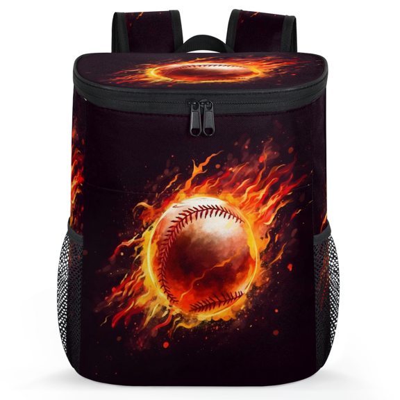 Jiaoprinted Baseball Leakproof Cooler Backpack, Fiery Softball Sports Insulated Backpack Cooler for Outdoor