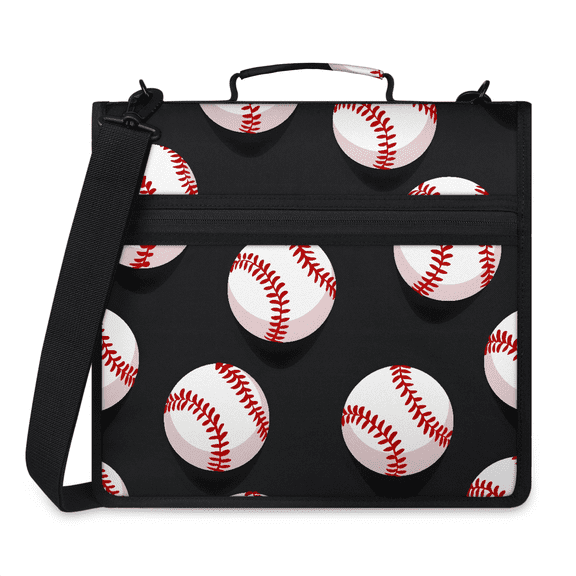 Jiaoprinted Baseballs Zipper Binder, Sports Theme 3 D-Ring Binder, Multi-Pocket Expanding Organizer Bag with Handle and Shoulder Strap for Travel Work