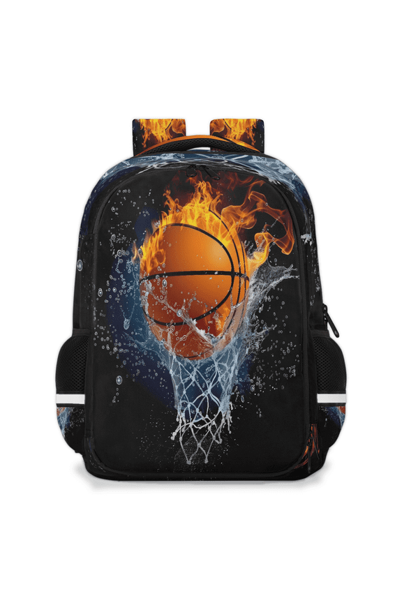 Basketball and Hoop Multi-Functional Backpack, 16" Waterproof Travel Casual Daypack with Reflective Strip, Fire and Water Basketball Work Laptop Backpack for Men Women
