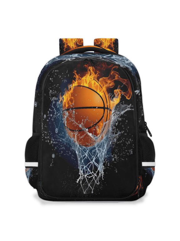 Basketball and Hoop Multi-Functional Backpack, 16" Waterproof Travel Casual Daypack with Reflective Strip, Fire and Water Basketball Work Laptop Backpack for Men Women
