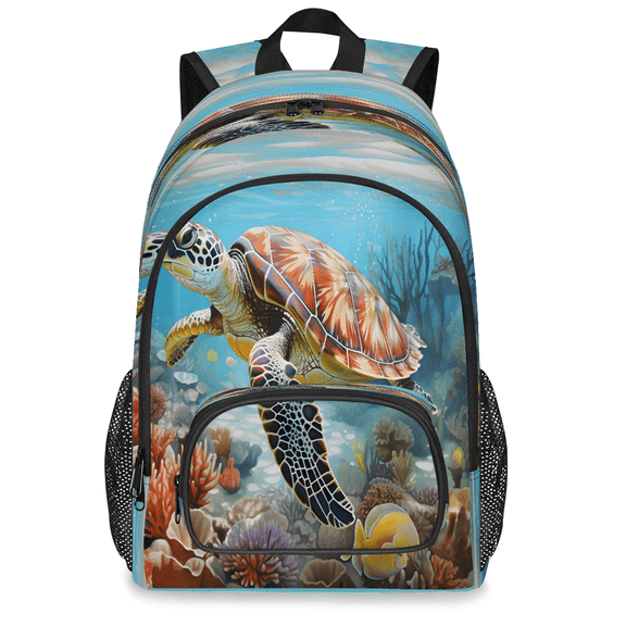 Jiaoprinted Beautiful Sea Turtle Backpack, Large Colorful Underwater Coral Travel Laptop Backpack Men Women Work Business Computer Casual Daypack Rucksack, 18 Inch