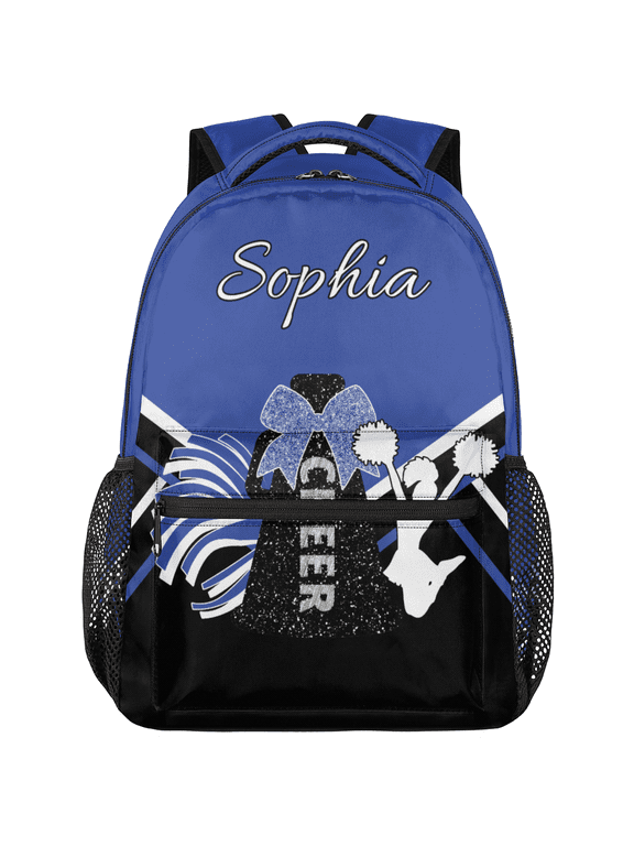 Black Blue Custom Cheer Backpack, Personalized Cheerleading Backpack Bag with Name, Customized Coach Casual Daypack for Cheerleader