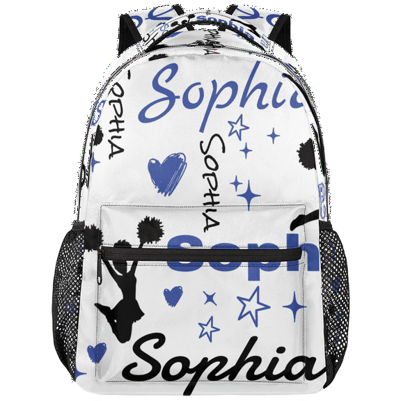 Jiaoprinted Black Blue Personalized Cheer Backpack, Custom Cheerleading Daypack, Customized Name Casual Back Packs, Cheerleader Gifts for Team Women