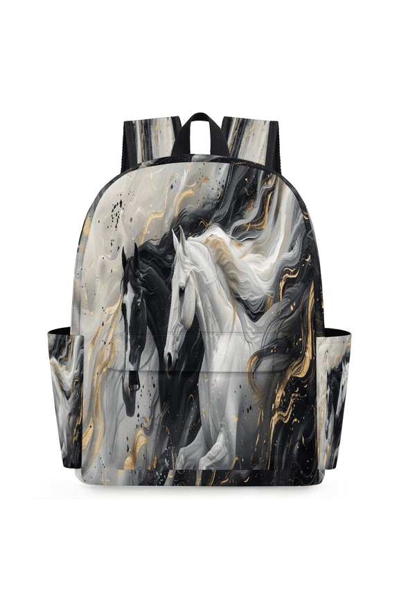 Black and White Horse Backpack for Adults, Breathable Adjustable Strap Casual Daypack, Lightweight Marble Work Laptop Backpack