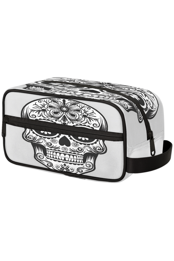Black and White Sugar Skull Travel Toiletry Bag Makeup Bag for Women Men, Gothic Skull Cosmetic Pouch Travel Accessories