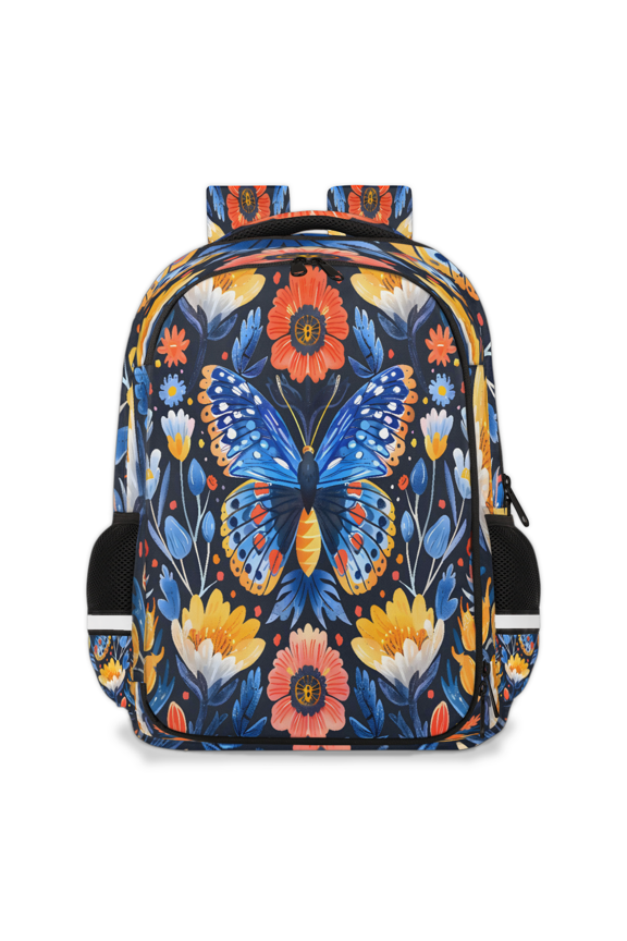 Blue Butterfly Multi-Functional Backpack, 16" Waterproof Travel Casual Daypack with Reflective Strip, Watercolor Boho Floral Work Laptop Backpack for Men Women