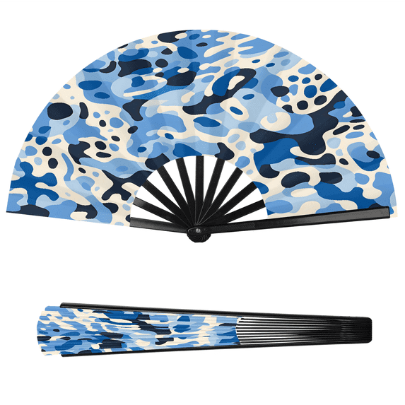 Jiaoprinted Blue Camouflage Large Foldable Hand Fan for Women, Leopard ...