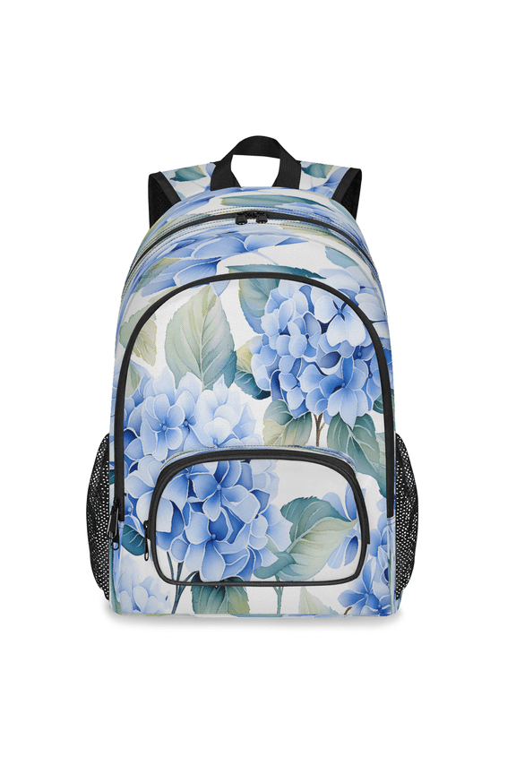 Blue Hydrangea Backpack, Large Spring Flowers Leaves Travel Laptop Backpack Men Women Work Business Computer Casual Daypack Rucksack, 18 Inch