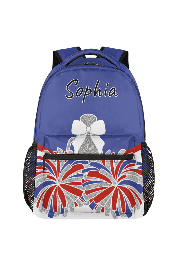 Blue Red White Personalized Cheer Backpack, Custom Cheerleading Backpack for Cheerleaders, Customized Coach Casual Daypack with Name, 18 Inch