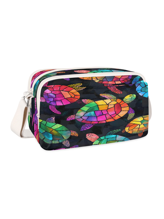 Boho Colorful Turtle Crossbody Bag for Women, Sea Turtles Multi Pocket Shoulder Purse, Waterproof Lightweight Casual Handbag with Adjustable Strap for Travel Everyday