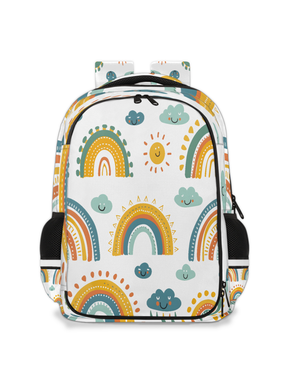 Boho Rainbows Travel Backpack for Adults, Multi-Functional Casual Daypack with Adjustable Shoulder Straps, Suns Clouds Laptop Bag for Work Outdoor
