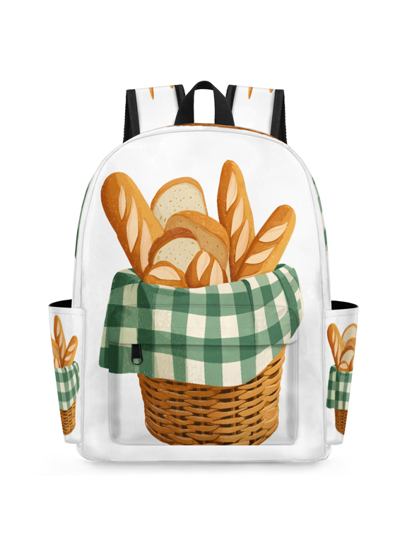 Bread Basket Backpack, Lightweight 15 Inch Laptop Backpack for Men Women, Casual Daypack for Travel Work, Checkered Linen