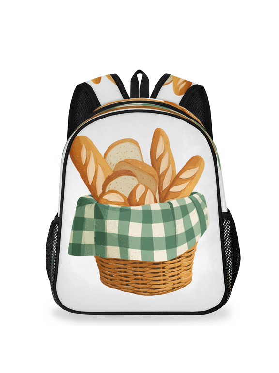 Bread Basket Backpack, Lightweight Casual Daypack with Chest Strap & Water Bottle Pockets, Checkered Linen Sports Travel Bag for Work