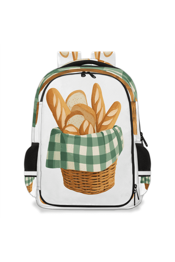 Bread Basket Multi-Functional Backpack, 16" Waterproof Travel Casual Daypack with Reflective Strip, Checkered Linen Work Laptop Backpack for Men Women