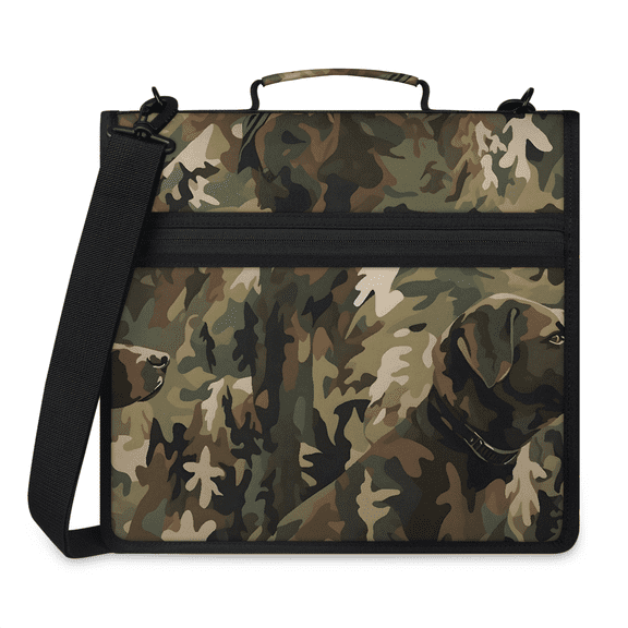Jiaoprinted Camouflage Dog Zipper 3 D-Ring Binder Bag with Shoulder Strap, Dog Waterproof Expanding Binder, Multi-Pocket Portfolio Organizer Case