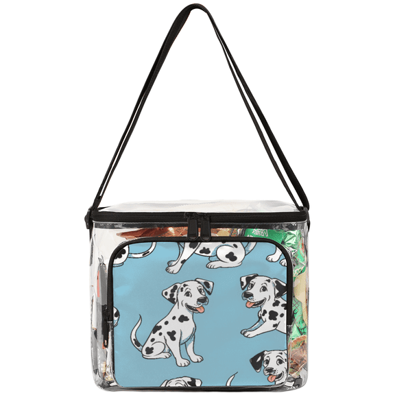 Jiaoprinted Cartoon Dalmatian Dogs Clear Lunch Bag, Cute Dog Reusable Leakproof Lunch Box with Adjustable Shoulder Strap for Work Beach Picnic
