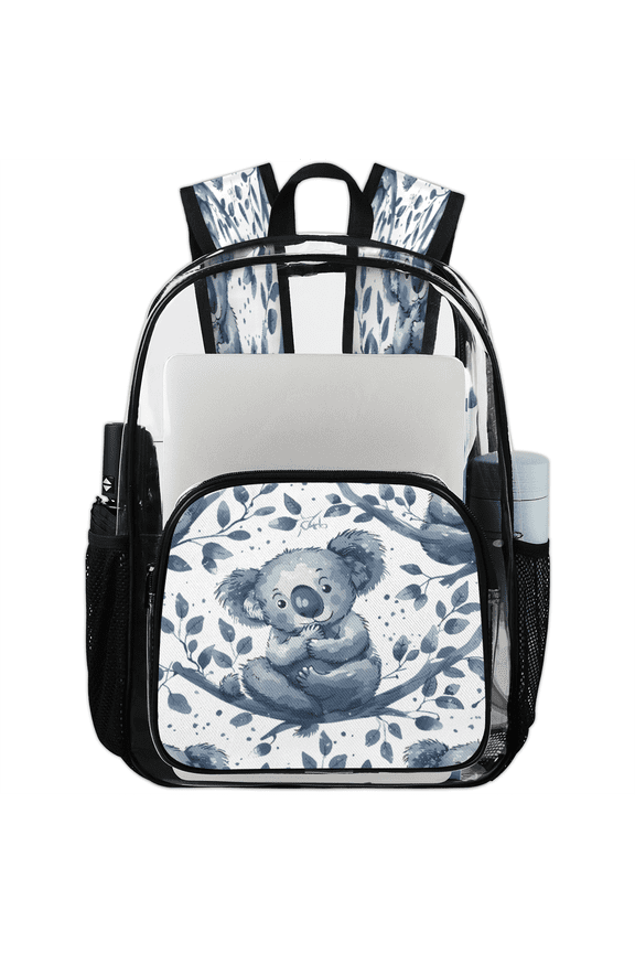 Cartoon Koala Clear Backpack for Stadium Events, Leaf Leaves Transparent Plastic Bag for Games, Security Checks, Festivals, Concerts