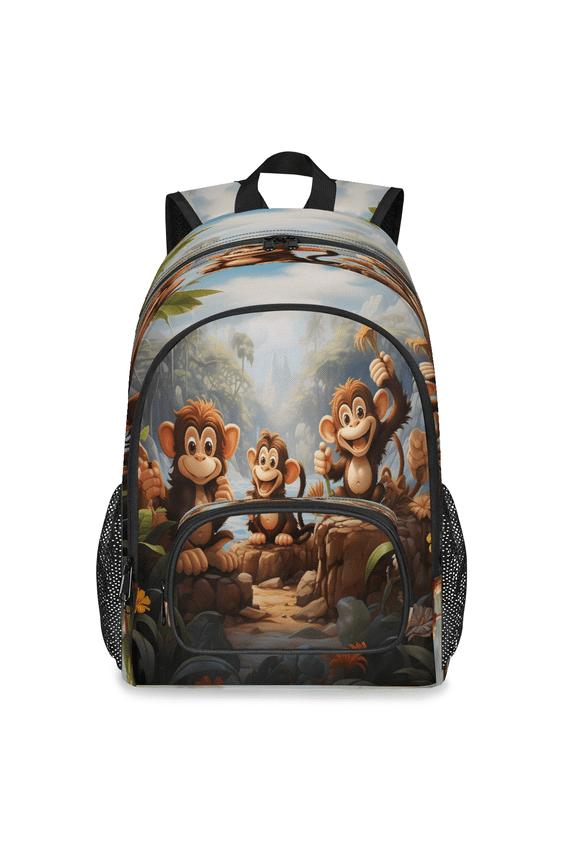 Cartoon Monkeys Backpack, Large Jungle Wild Animals Travel Laptop Backpack Men Women Work Business Computer Casual Daypack Rucksack, 18 Inch